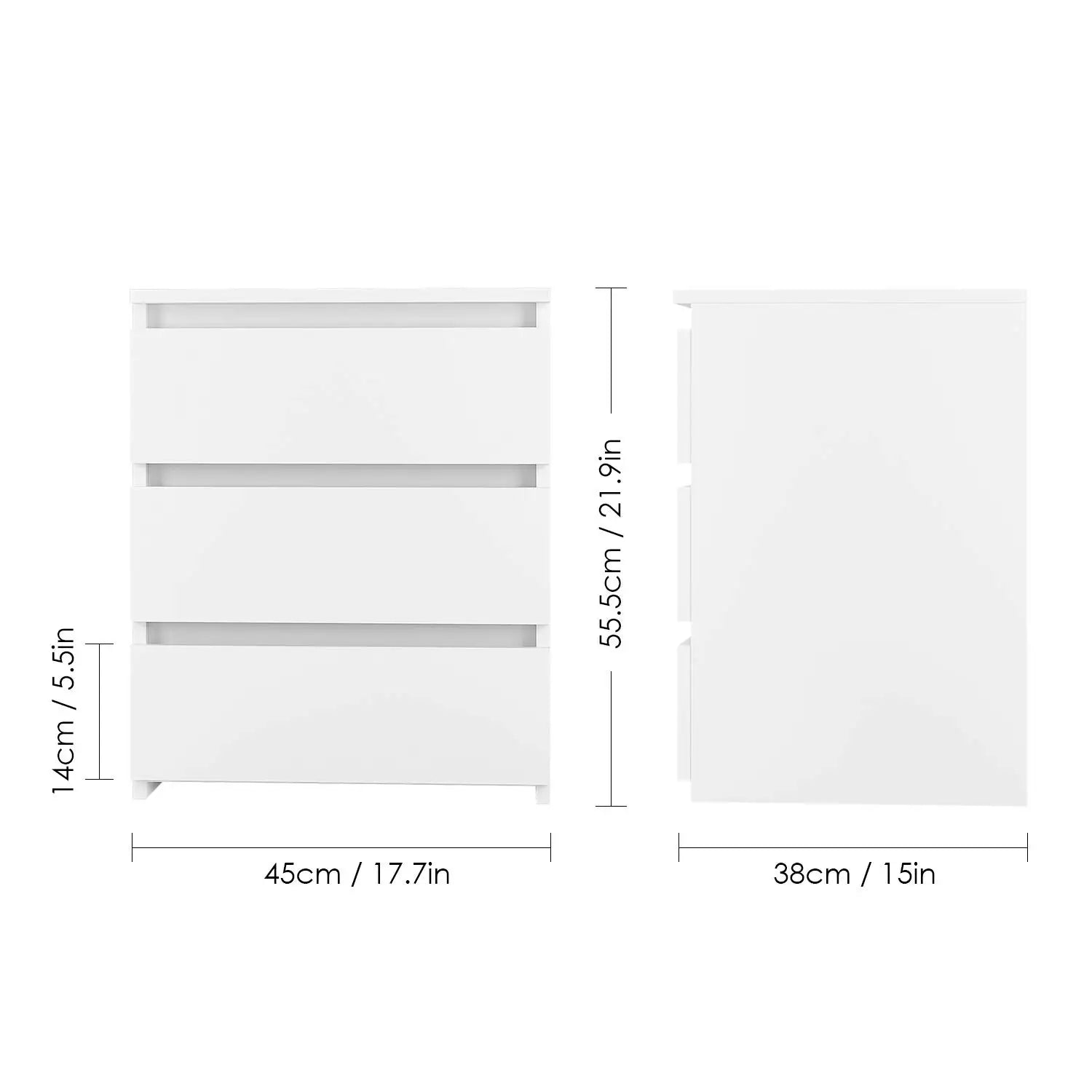 Table de nuit blanche getone avec 3 tiroirs -