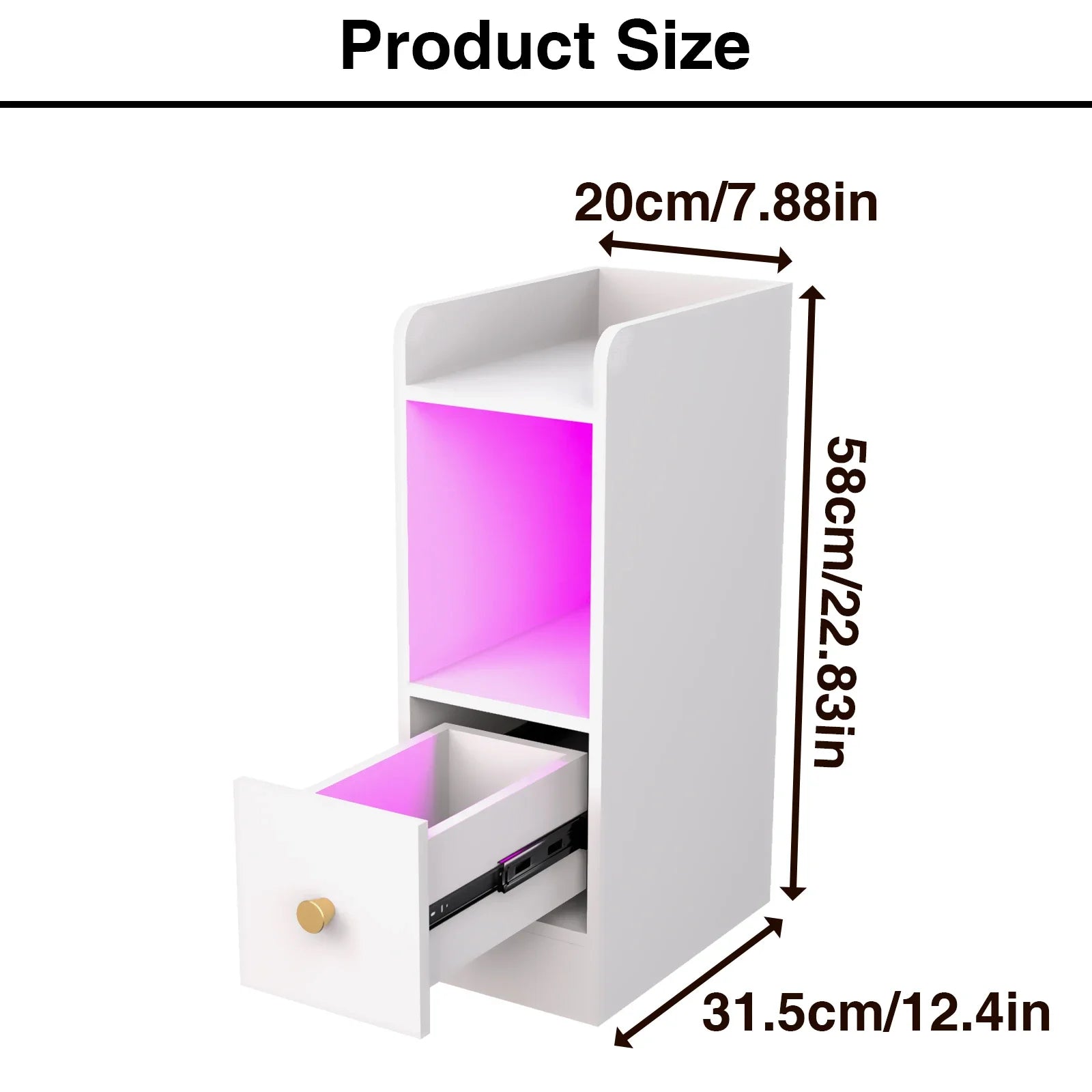 Table de chevet originale pas cher étroite avec LED -