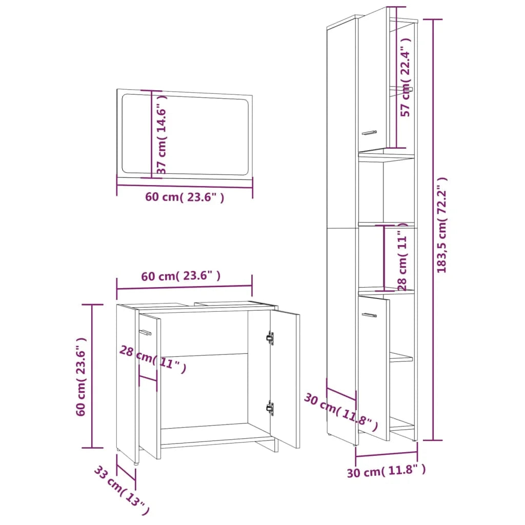 Ensemble Meuble salle de bain de 3 pièces -