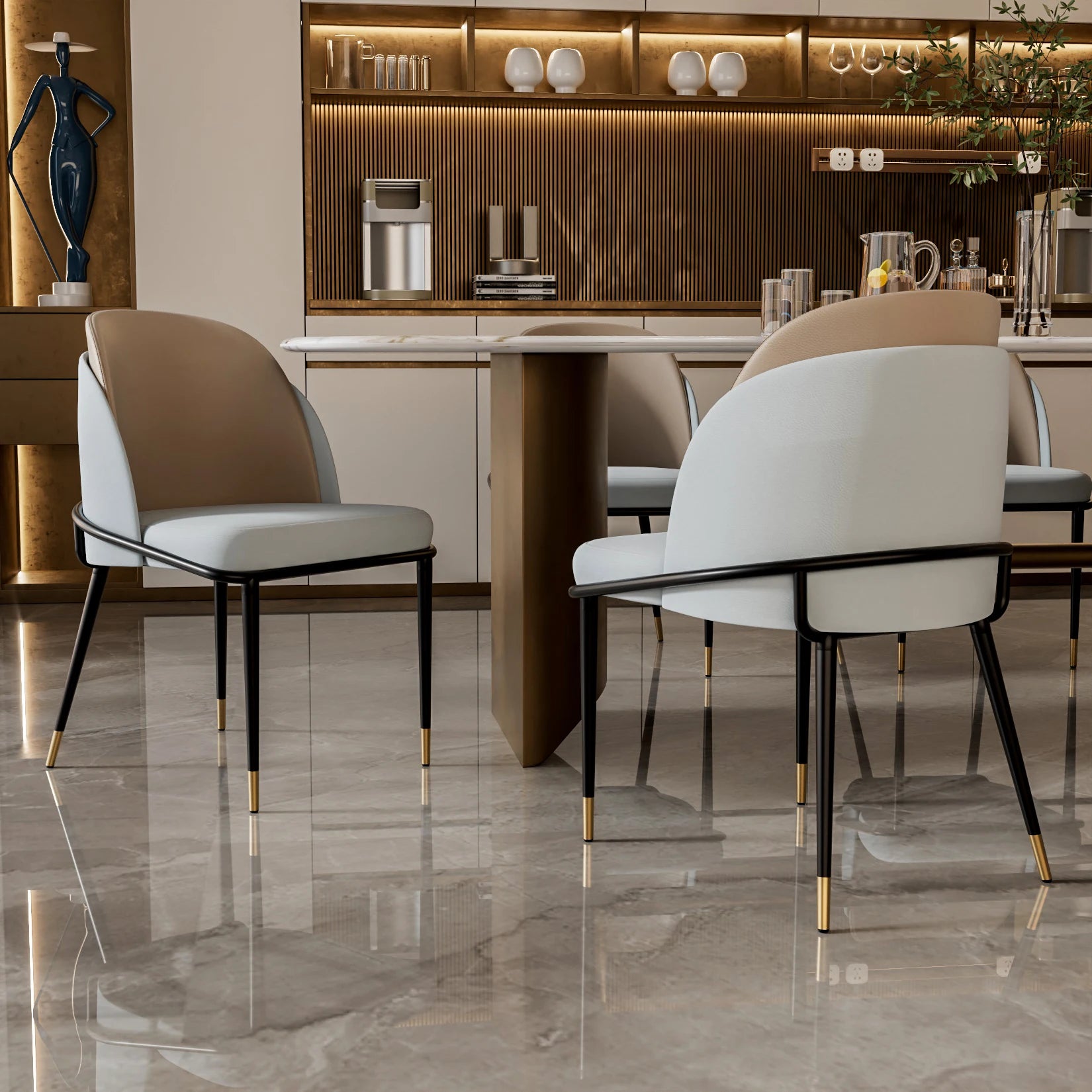 Chaise salle à manger cuir microfibre 2 pièces de luxe -