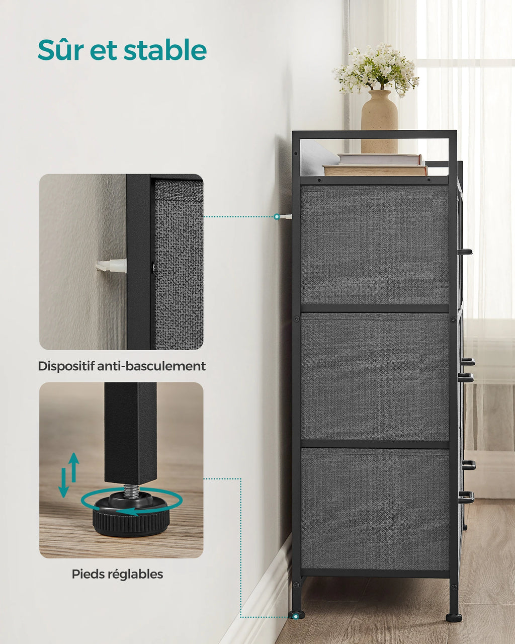 Meuble de rangement pour chambre structure en métal -