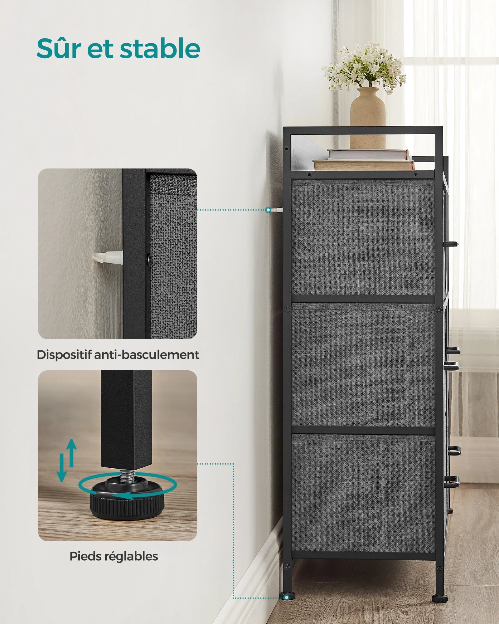 Meuble de rangement pour chambre structure en métal -