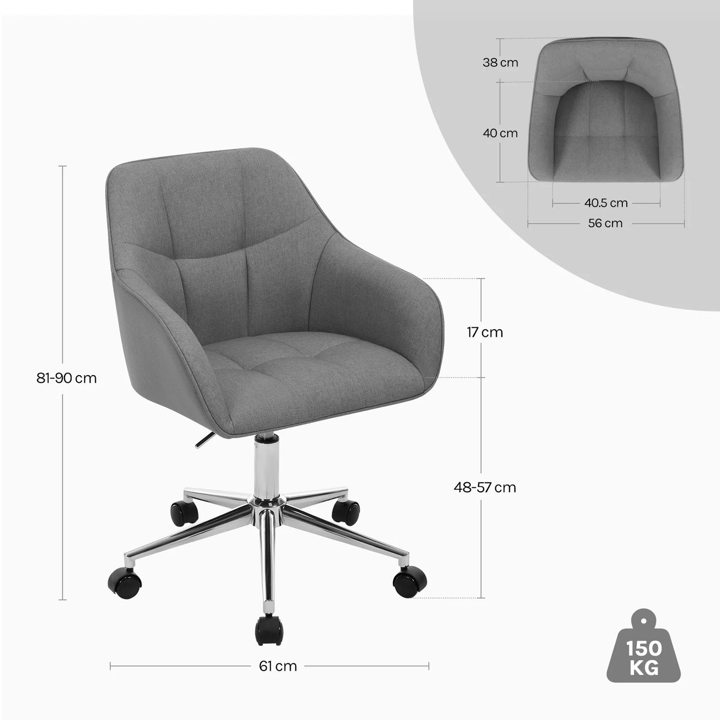Chaise de bureau pivotante en velours -