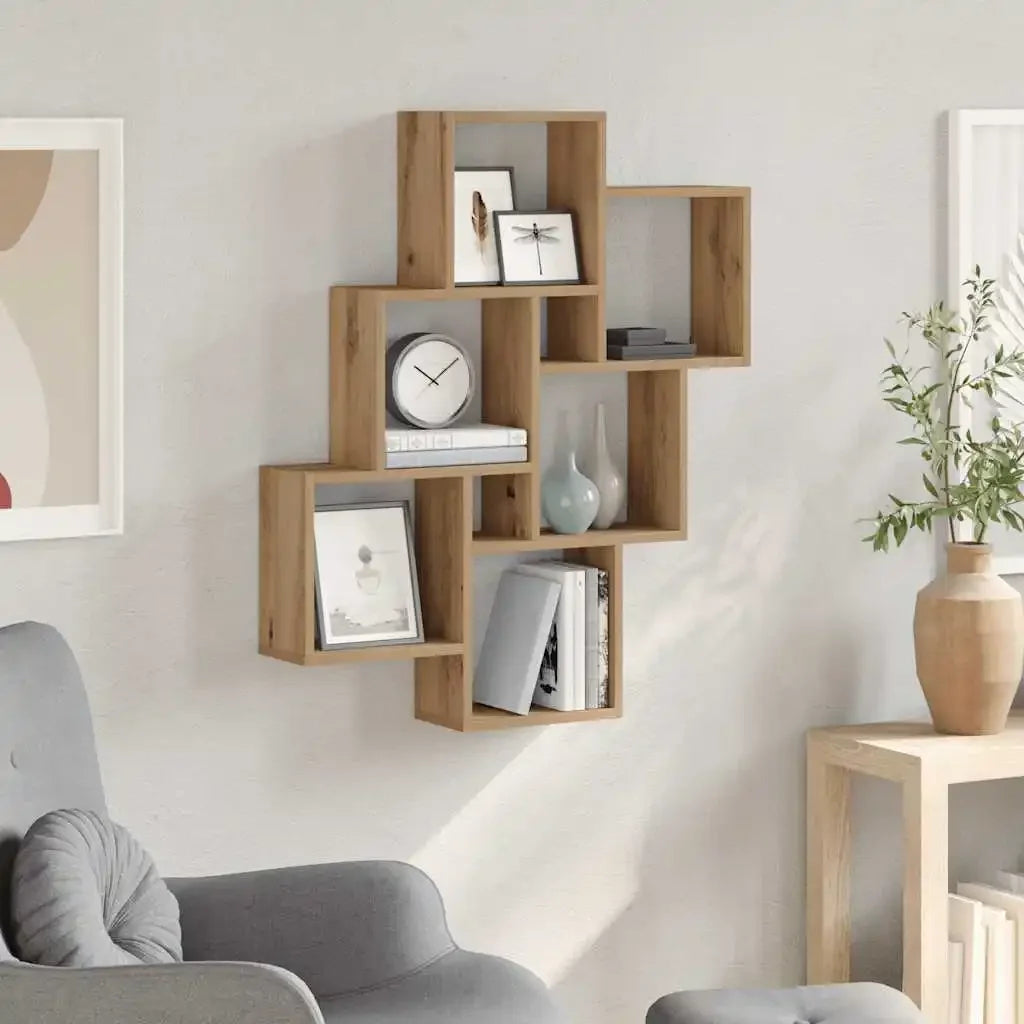 étagère murale noir et bois en forme cubique 78x15x93 cm -