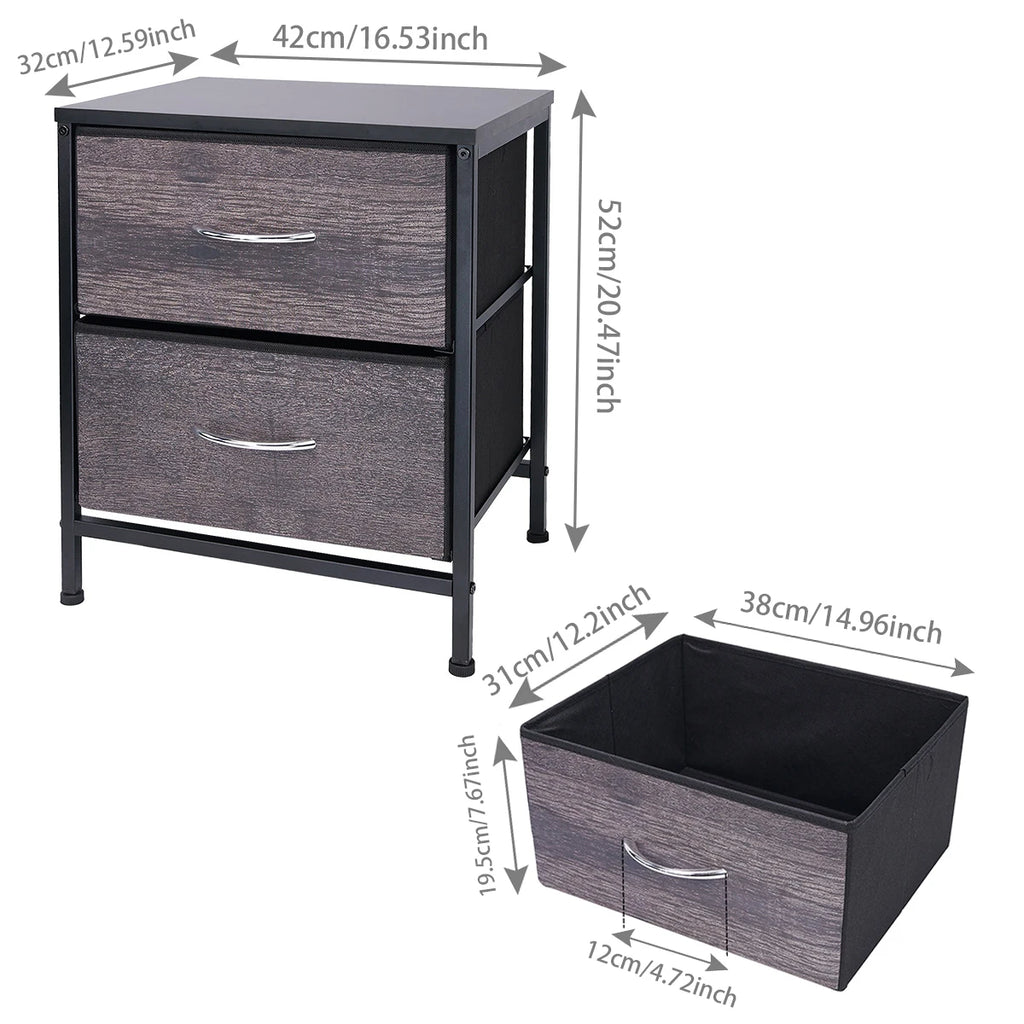 Table de nuit avec structure robuste et 2 tiroirs -