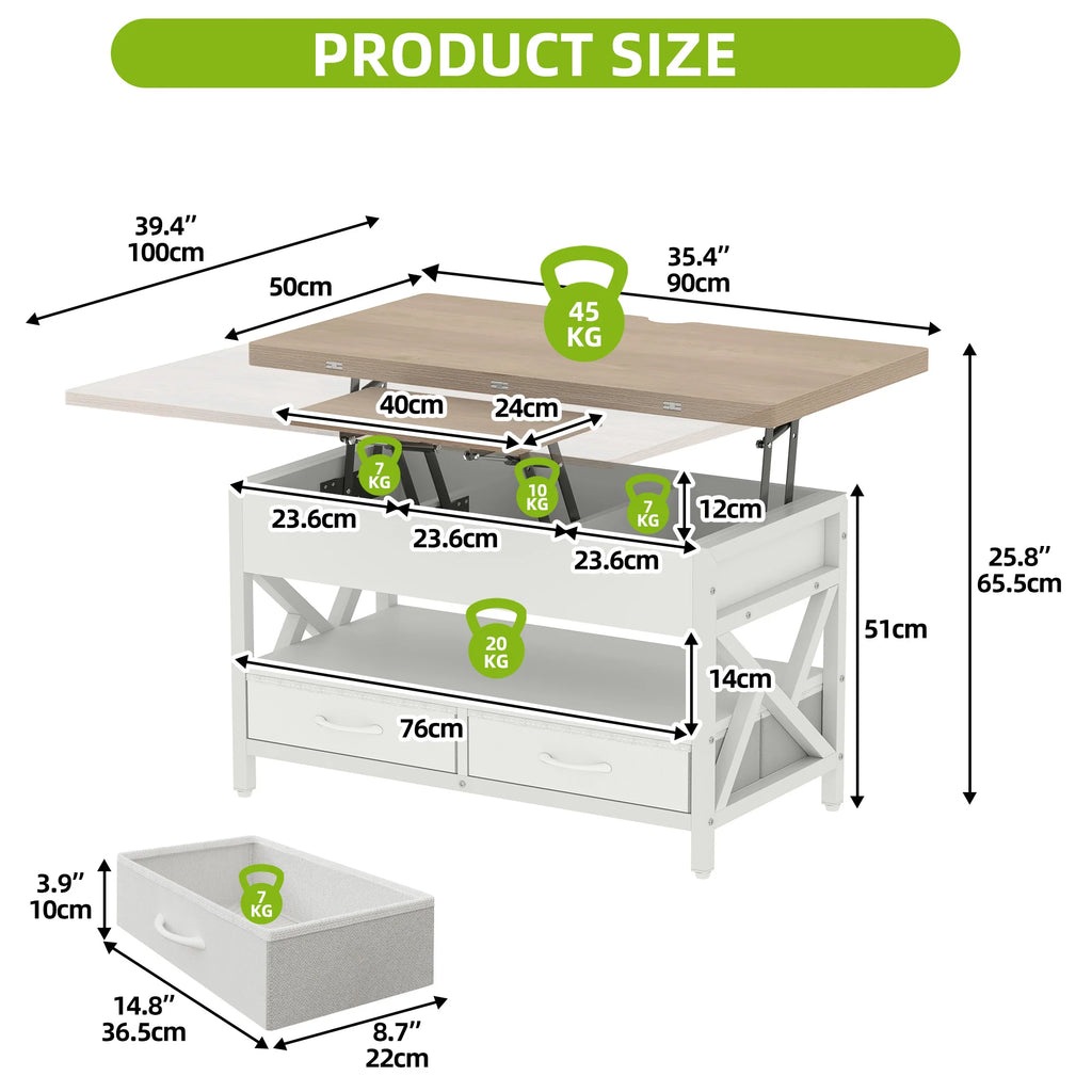 Table basse relevable balconera 90×50×51.5cm -