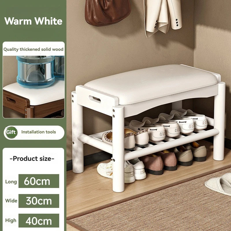 Meuble à chaussure en bois avec tabouret pour l'entrée de la maison - I - 60cm