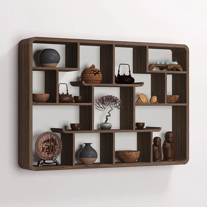étagère murale en bois solide premium Duobao Pavillon - 81 x 56 x 12cm