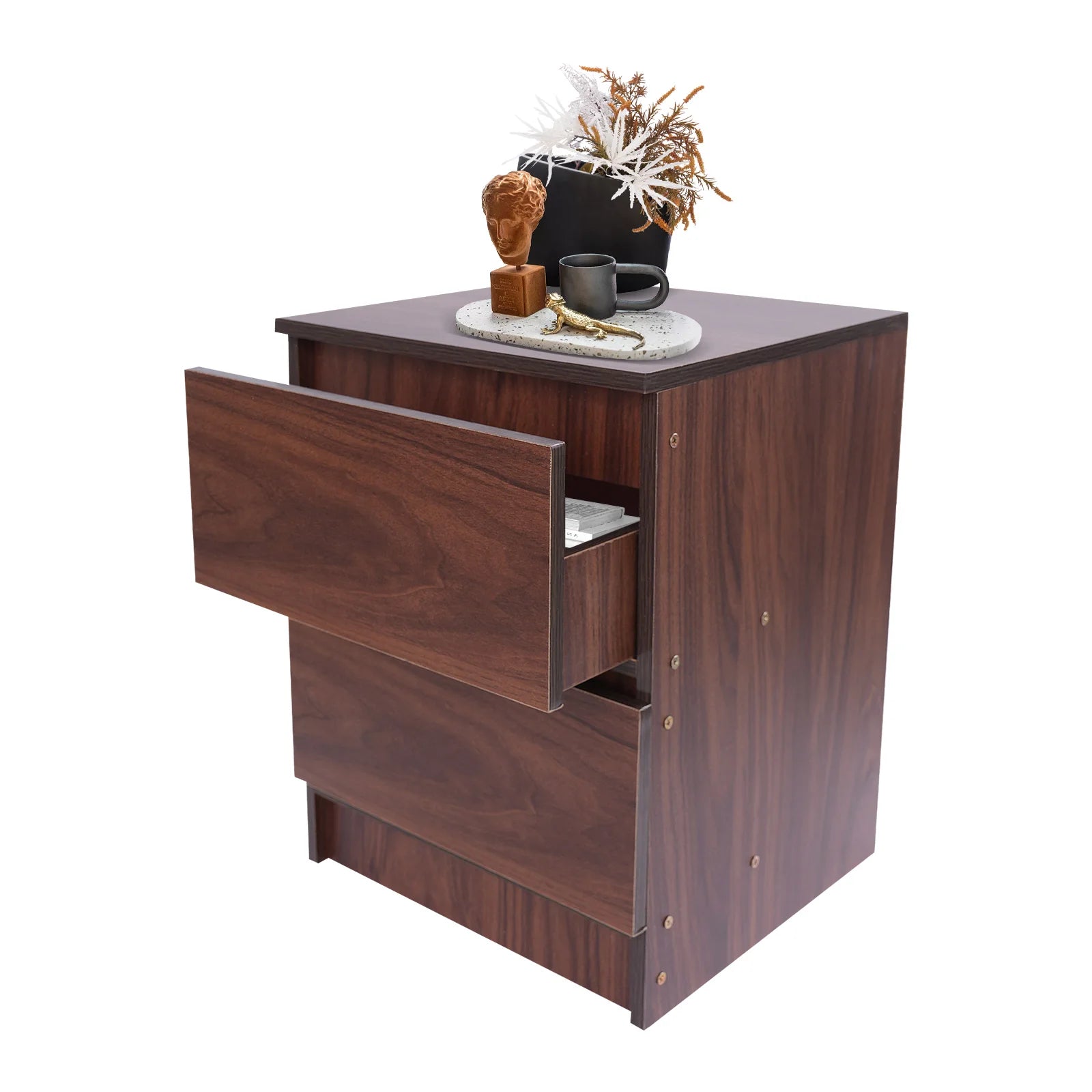 Table de chevet bois massif avec petite commode à 2 tiroirs -