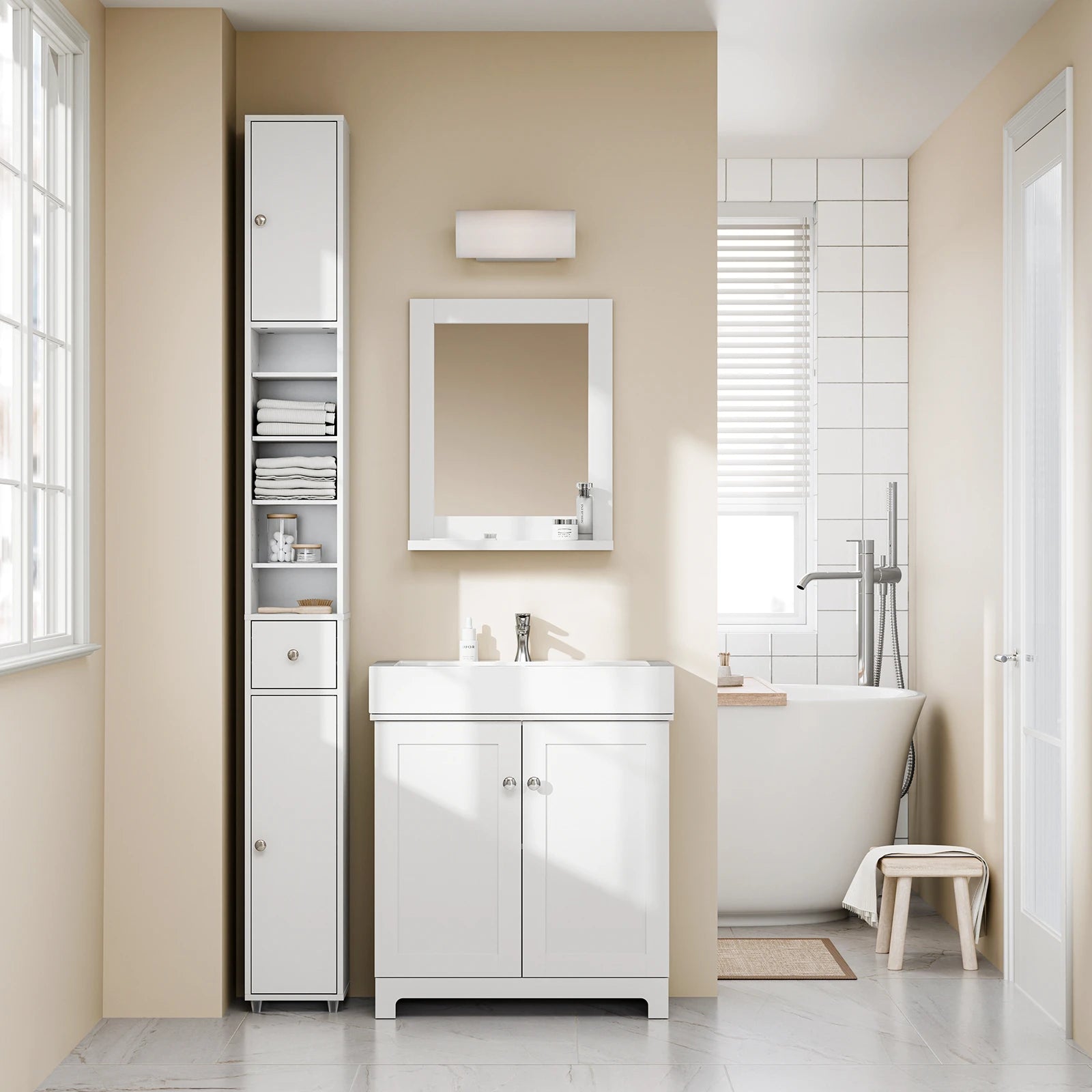 Étagère salle de bain design moderne en bois - Blanc Étagère salle de bain