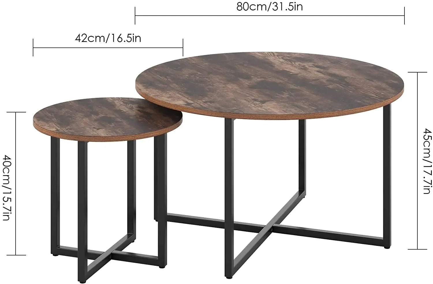 Table basse bois ancien 2Pcs-Set -