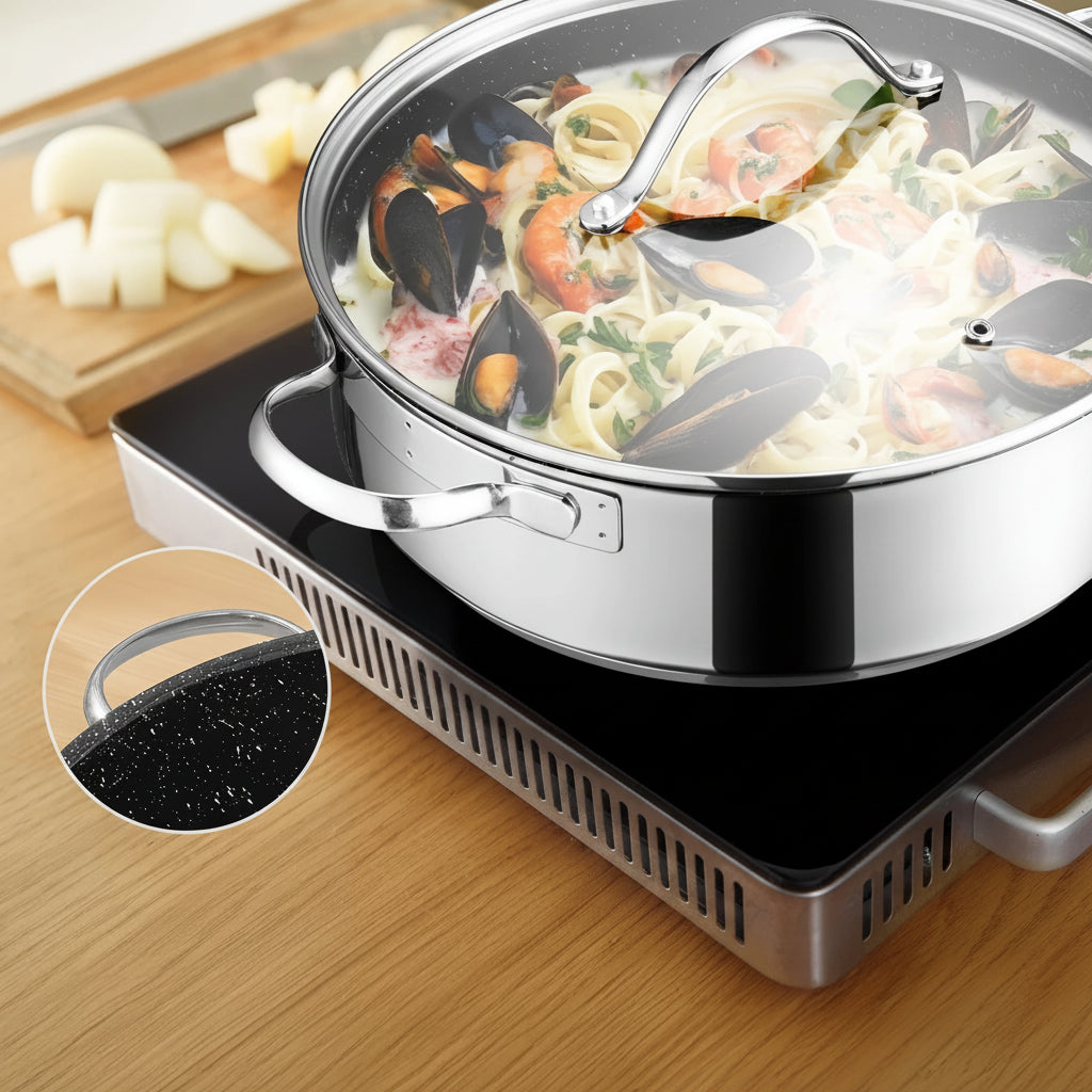 Poêle inox à frire en forme de marmite -