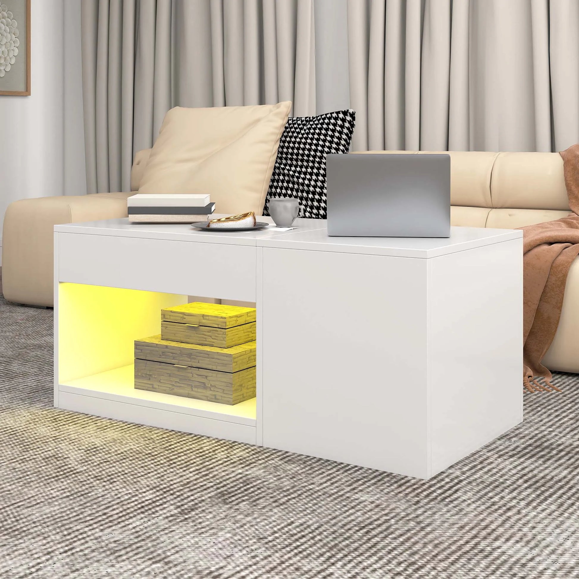 Table basse style industriel de luxe moderne avec led - Blanc Table basse