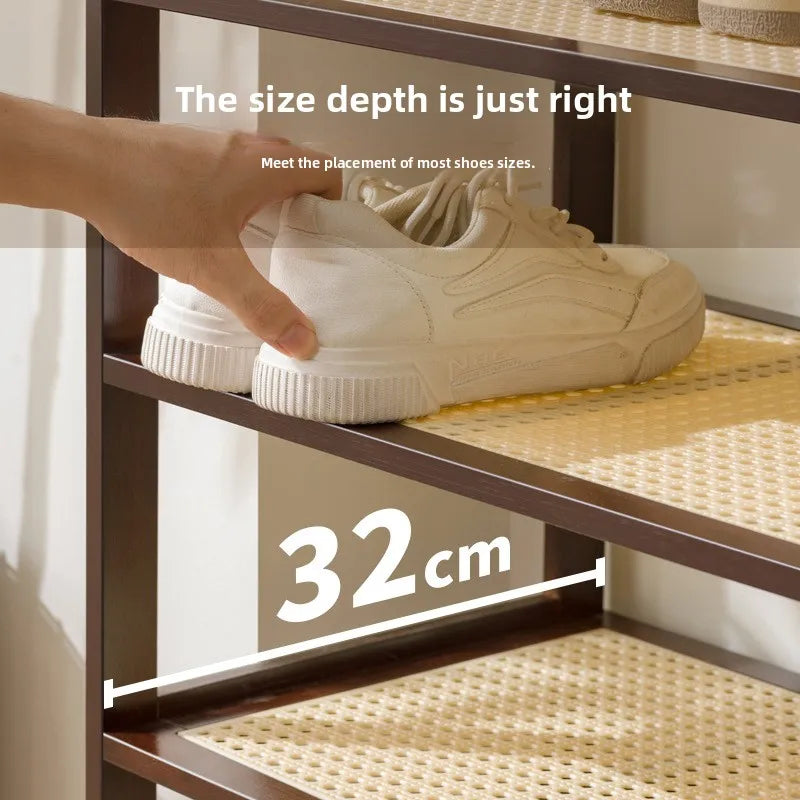 Meuble à chaussure bas d'entrée en bois massif -