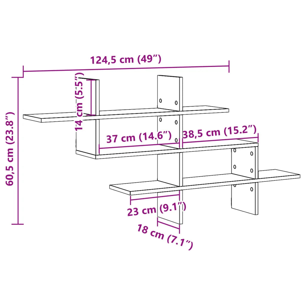 étagère murale fixation invisible 124.5x18x60.5 cm -