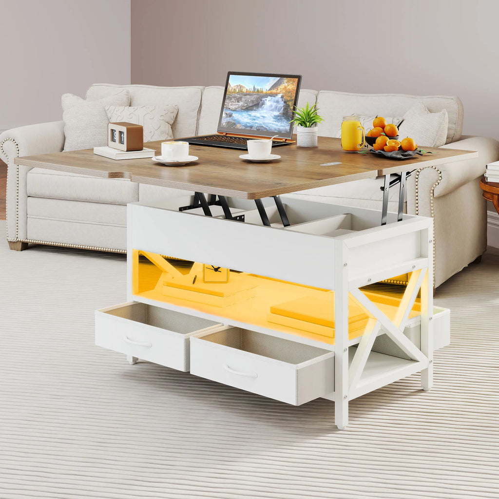 Table basse relevable balconera 90×50×51.5cm - Blanc Table basse