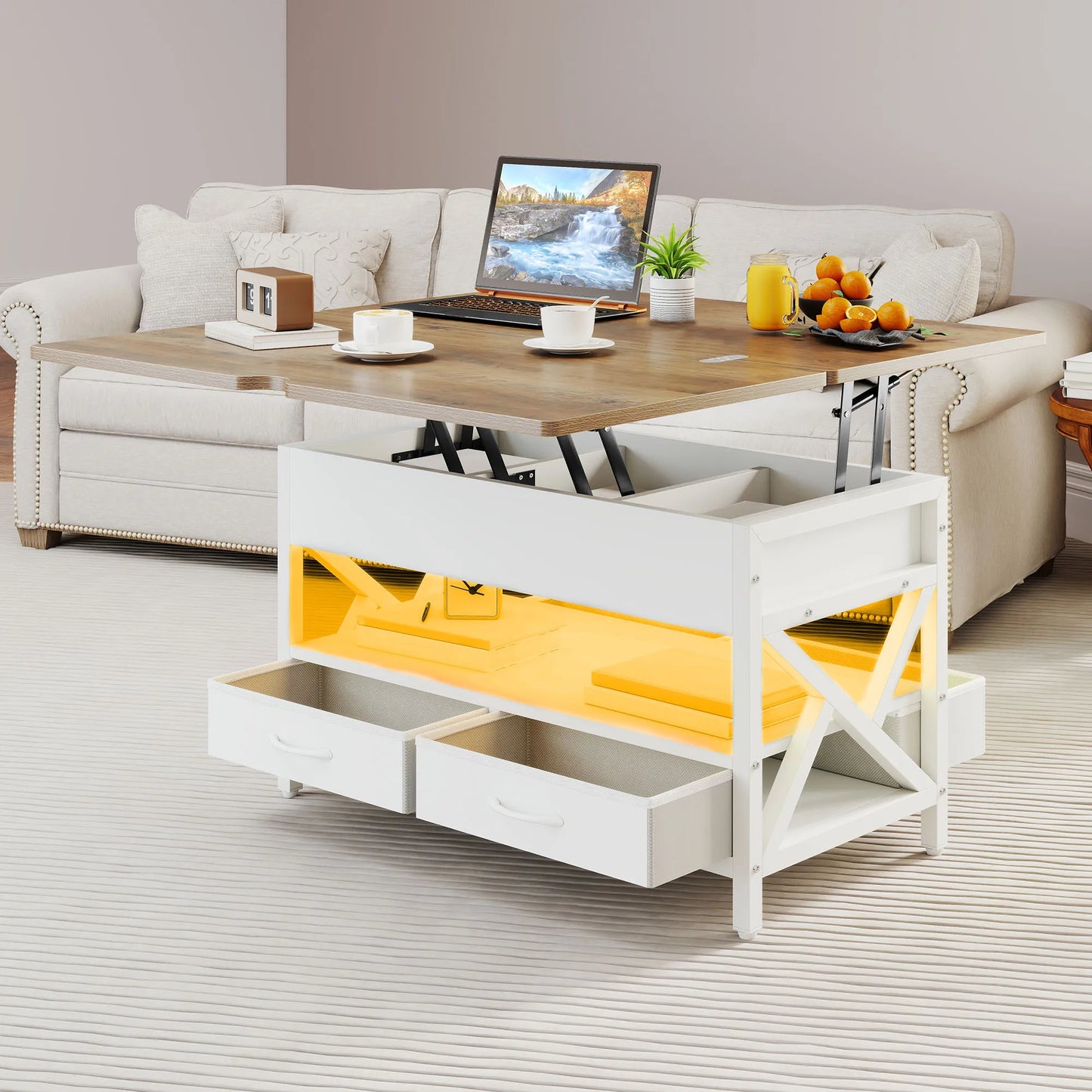 Table basse relevable balconera 90×50×51.5cm - Blanc Table basse
