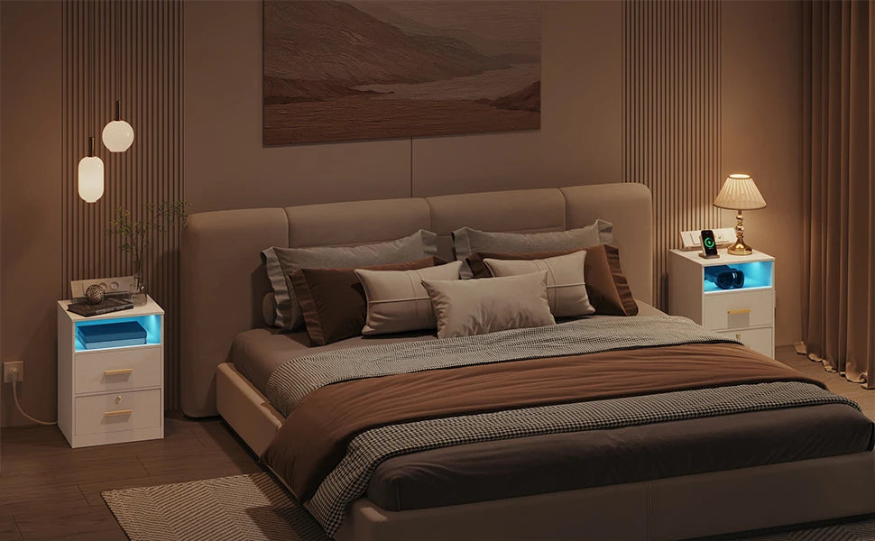 Lot de 2 Table de chevet led avec station de charge -