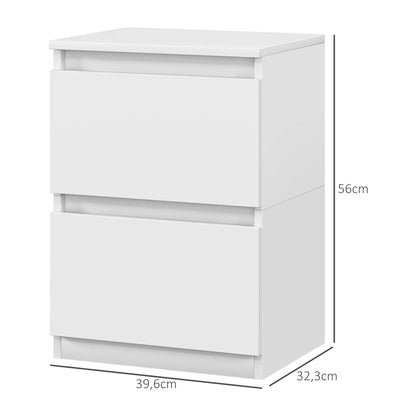 Table de chevet à 2 tiroirs blanche , 40x32x56cm -