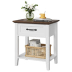 Table de chevet ancien 1 tiroir - Blanc-1pc Table de chevet