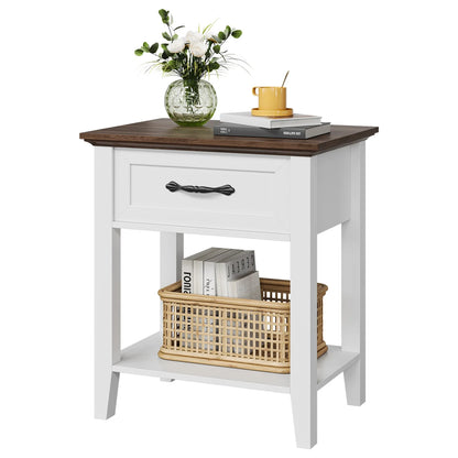 Table de chevet ancien 1 tiroir - Blanc-1pc Table de chevet