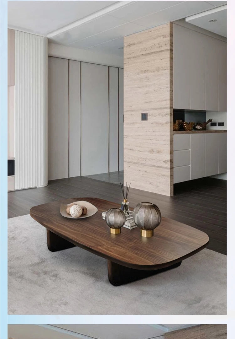 Table basse bois ovale noyer -