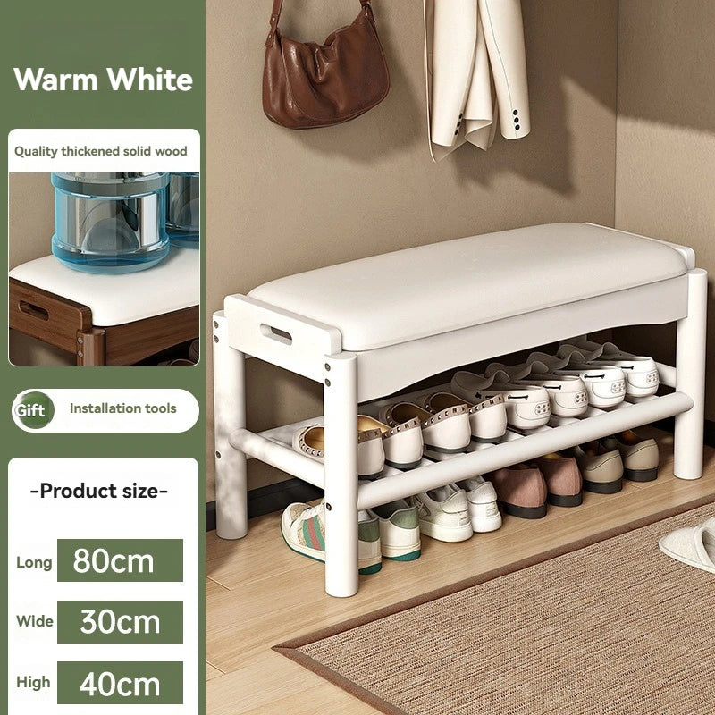 Meuble à chaussure en bois avec tabouret pour l'entrée de la maison - F - 80cm