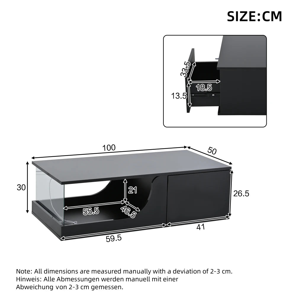 Table basse rectangulaire noir majestueuse 100*50*30cm -