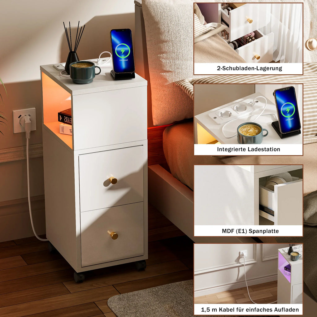 Table de chevet connecté avec station de charge et bande lumineuse Bluetooth -