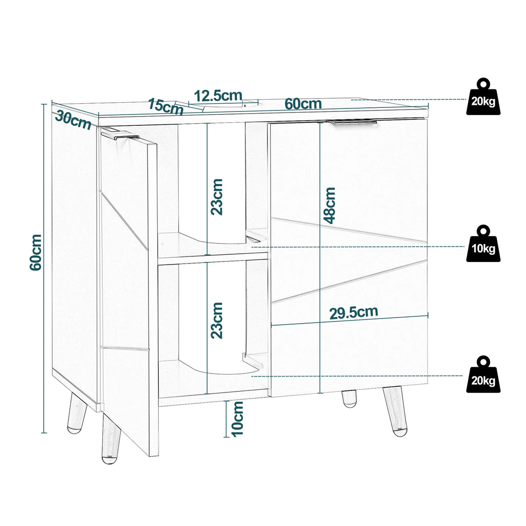 Meuble de rangement à doubles portes cubiques 60x60x30cm -