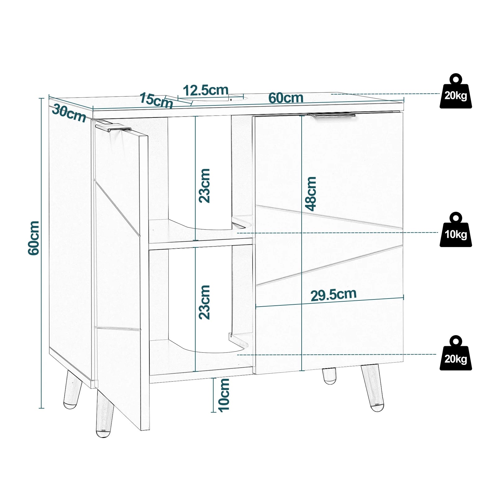 Meuble de rangement à doubles portes cubiques 60x60x30cm -