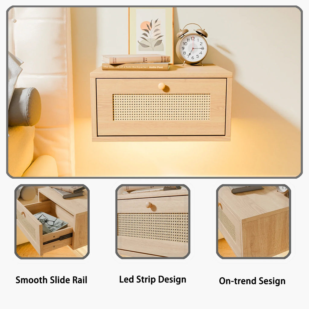 Table de nuit en bois moderne suspendue 1 pièce -