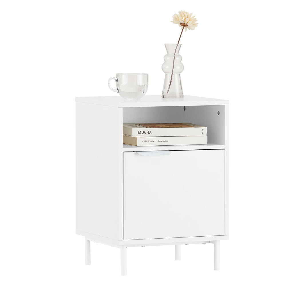 Table de chevet solide avec 1 porte - Blanc Table de chevet