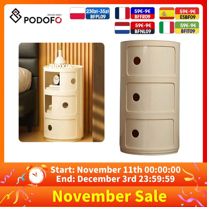 Table de nuit ronde avec 3 tiroirs -