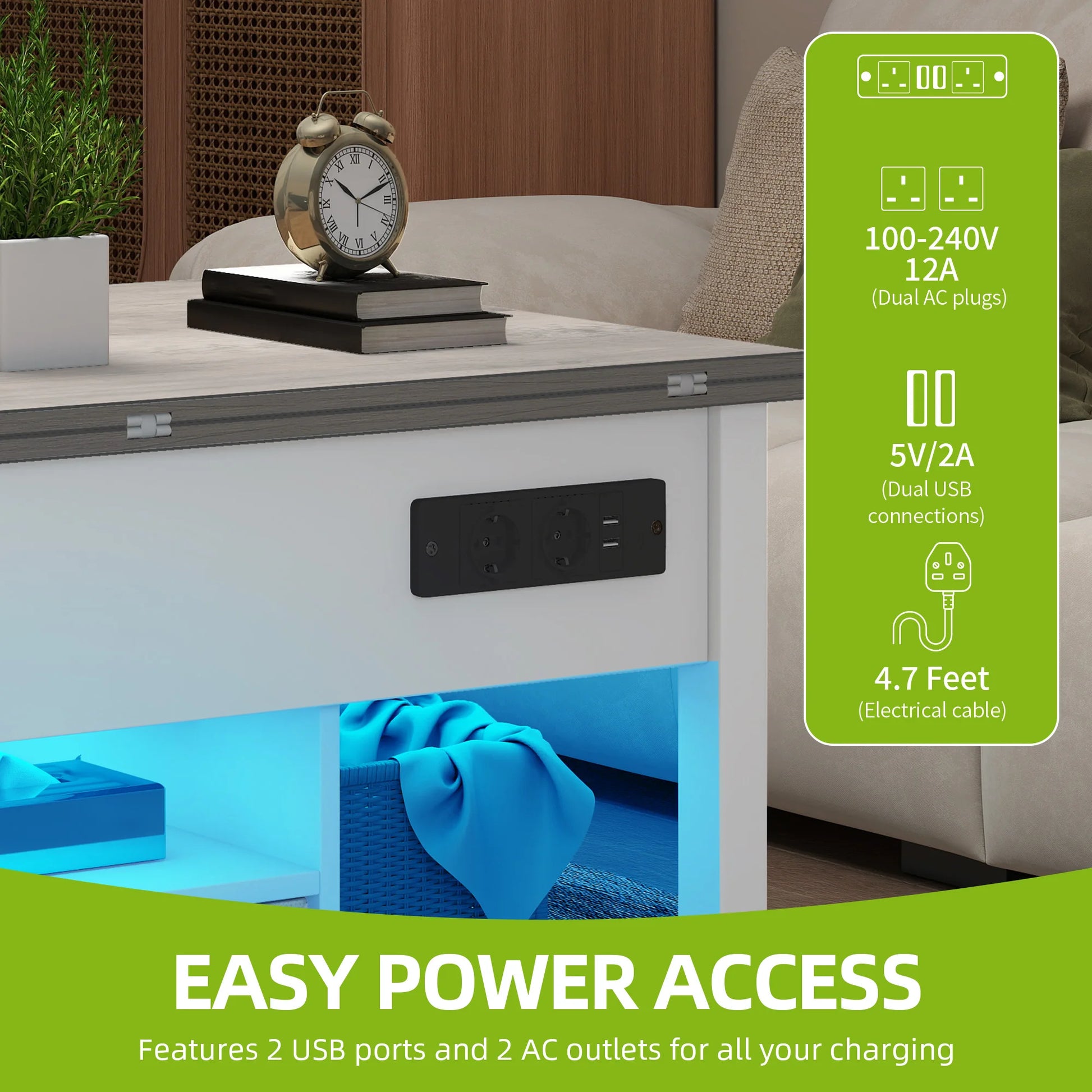 Table basse grise et blanche 4 en 1 transformable -