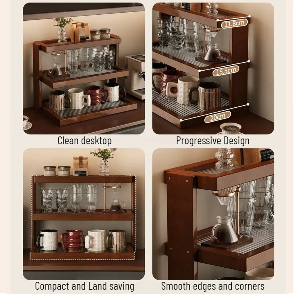 Étagère café retro d'angle en bois massif -