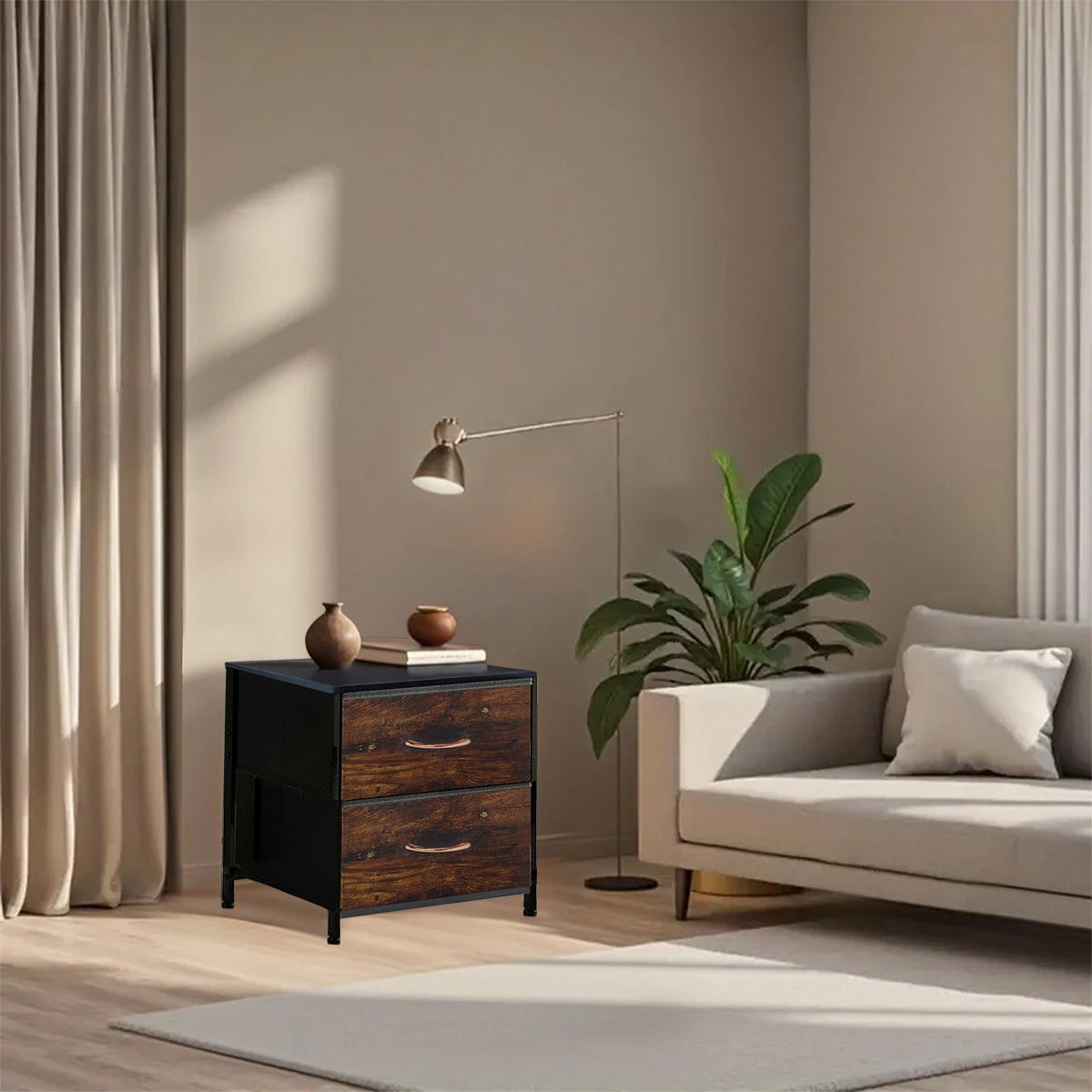 Table de nuit avec structure robuste et 2 tiroirs -