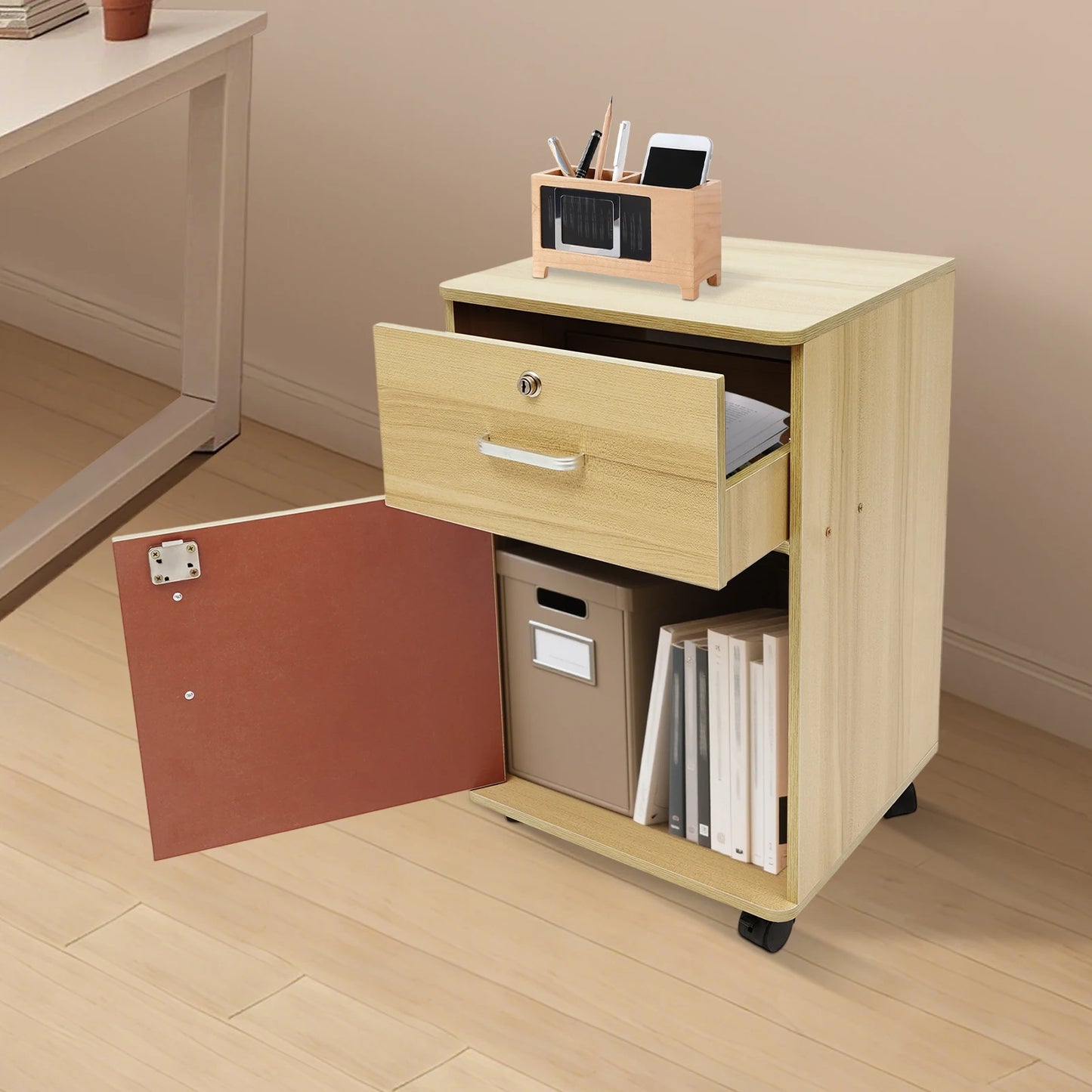 Table de nuit roulante à deux niveaux -