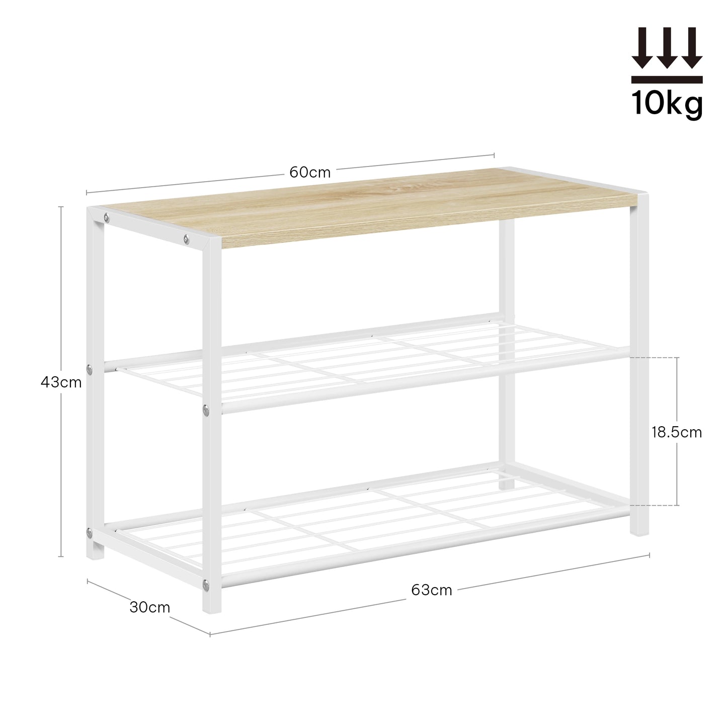 Étagère chaussures métal à étages - 2 couches 63x43x30cm Étagère chaussures