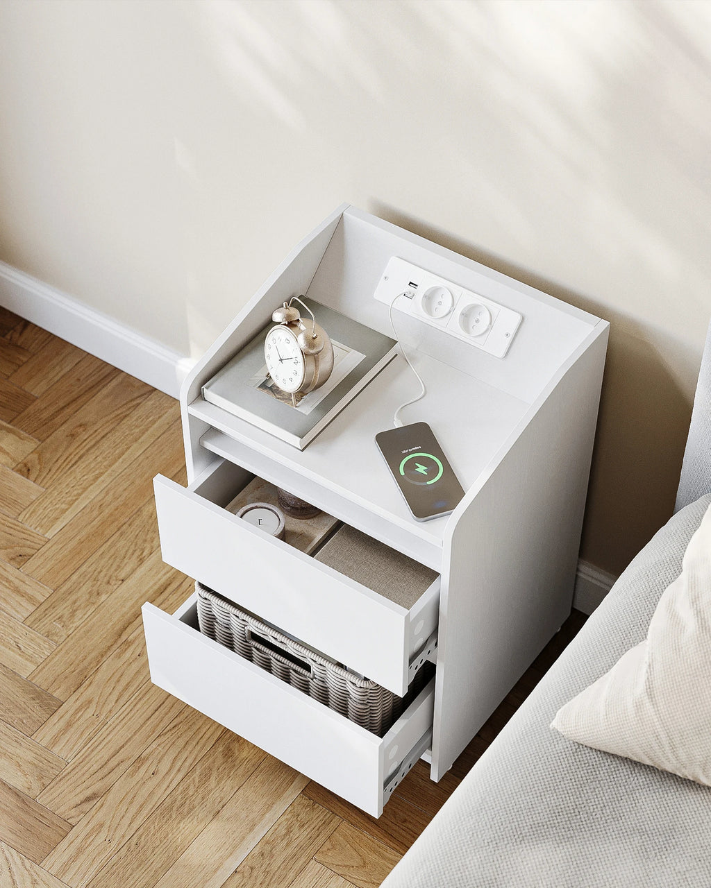 Table de nuit d'appoint élégant avec multiprise -