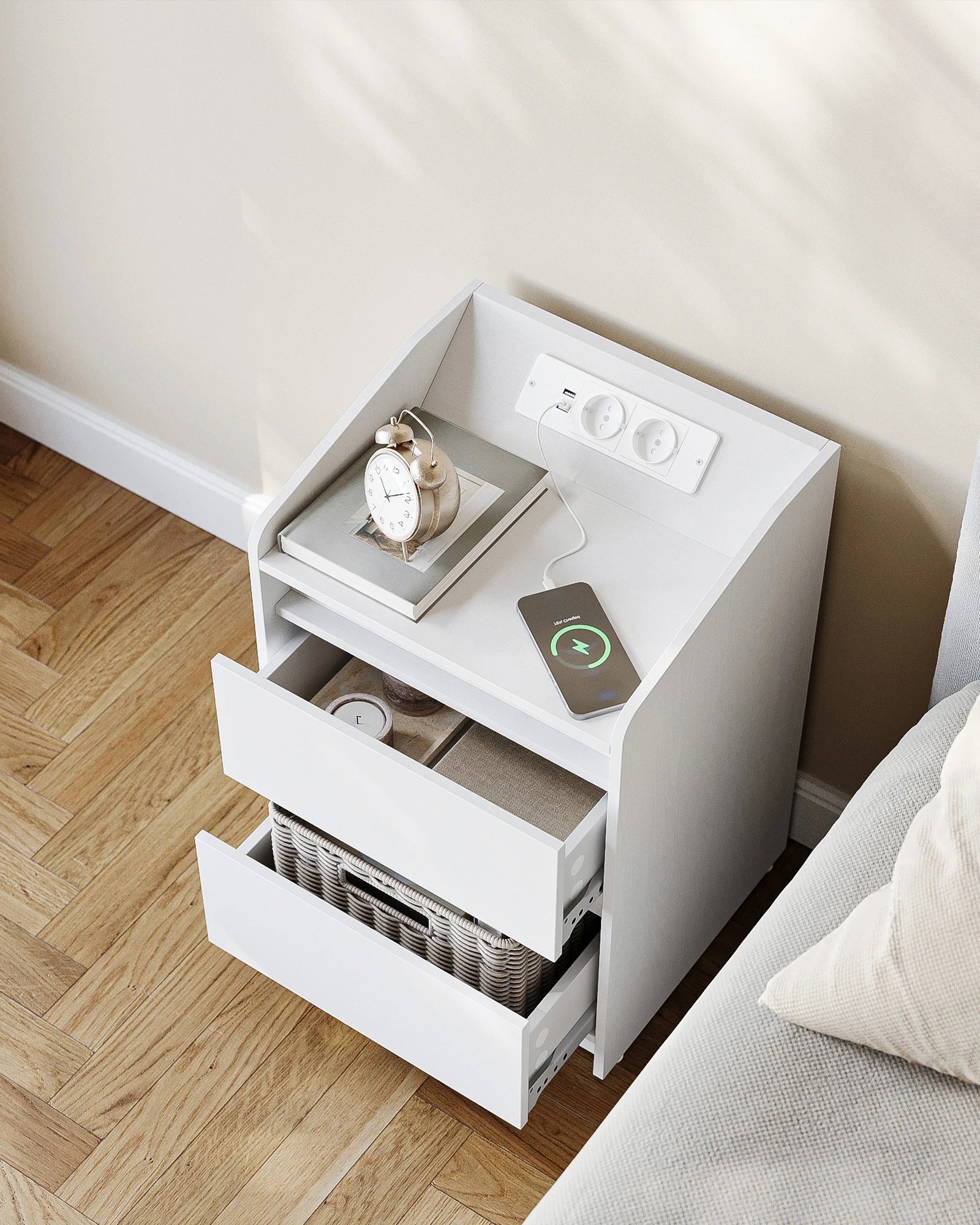 Table de nuit d'appoint élégant avec multiprise -