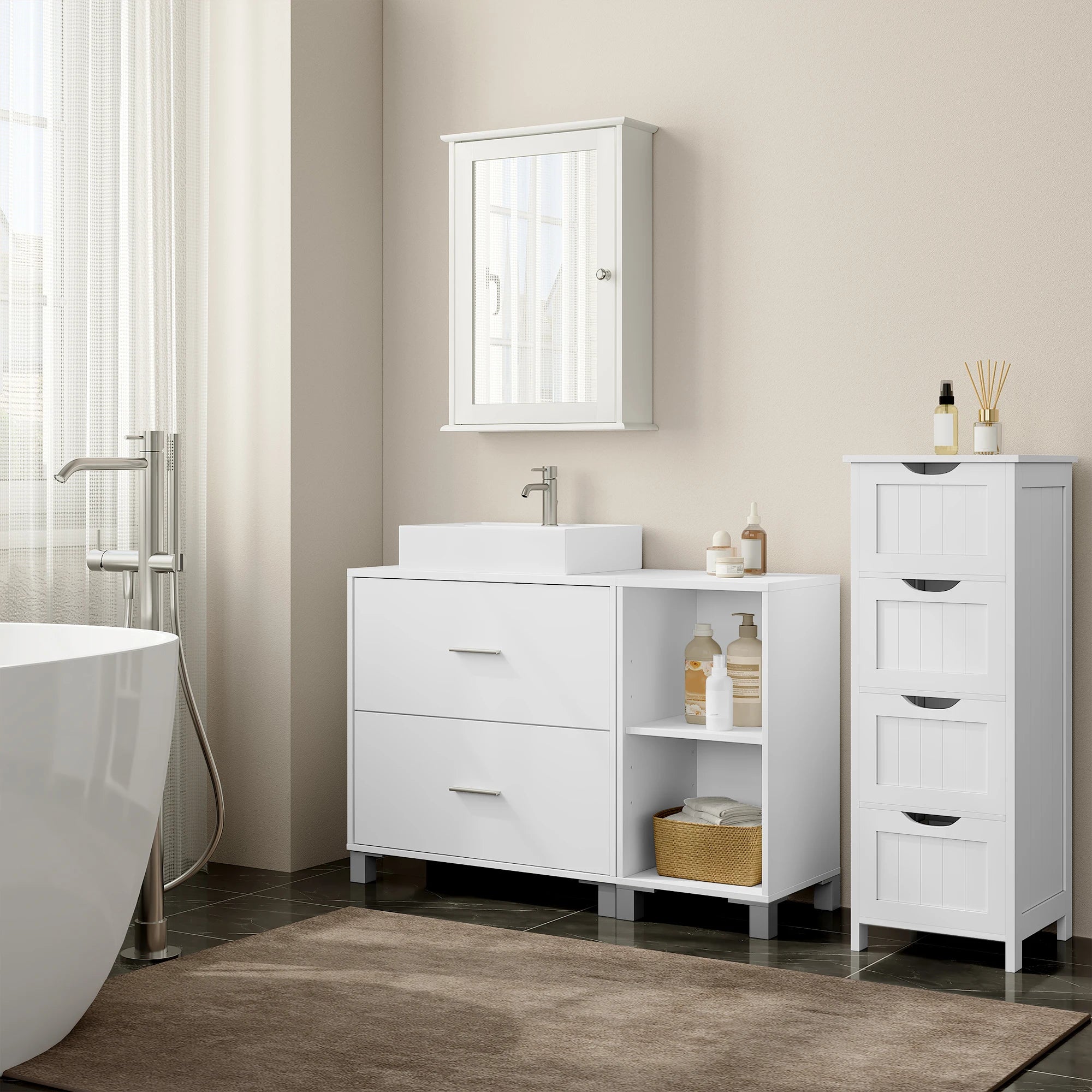 Meuble de rangement bas salle de bain blanche moderne -