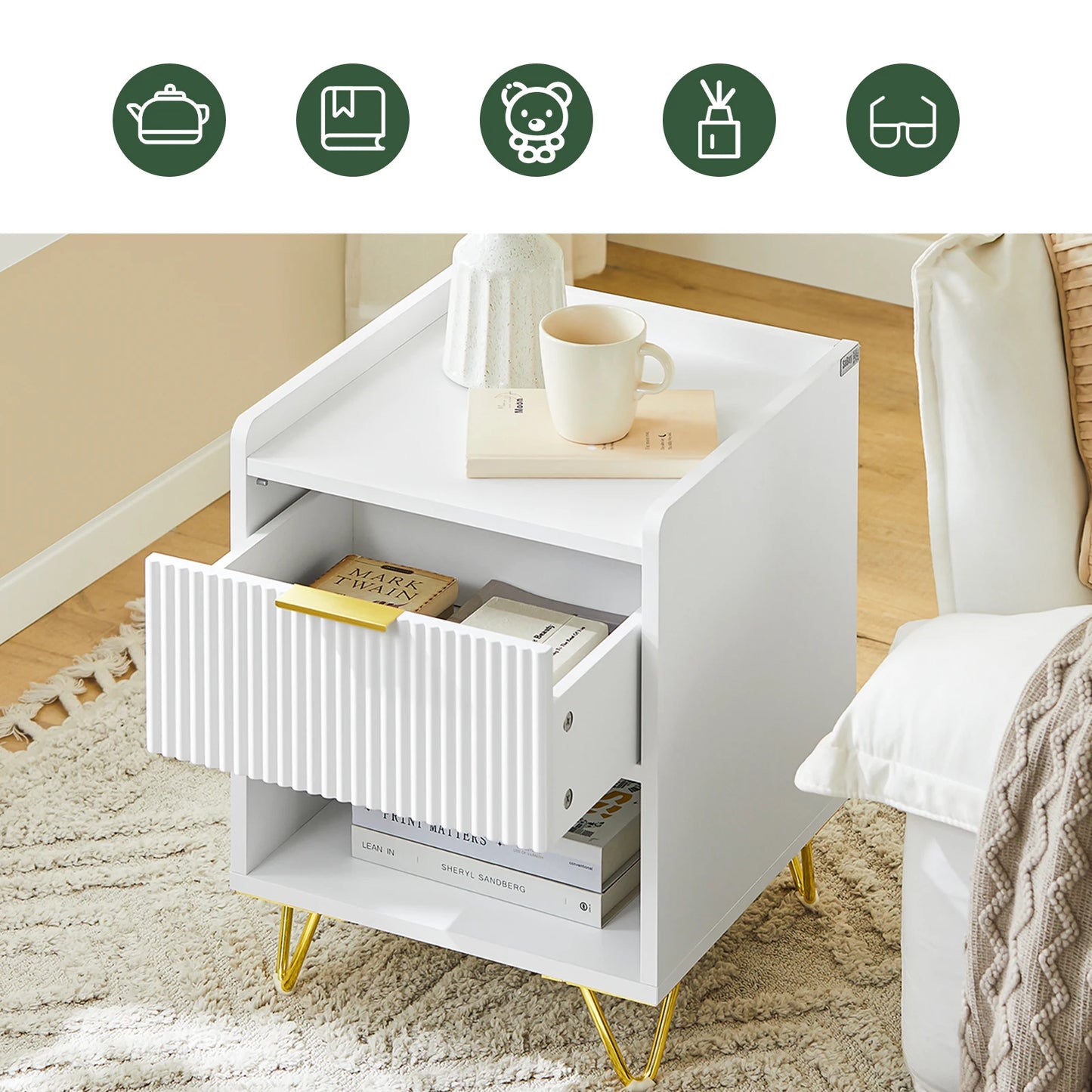 Table de chevet cabinet 40x40x51cm - VIRGINIE -