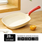 Poêle céramique rectangulaire non toxique - Rouge 28cm