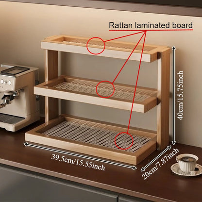 Étagère café retro d'angle en bois massif - Café 3 couches