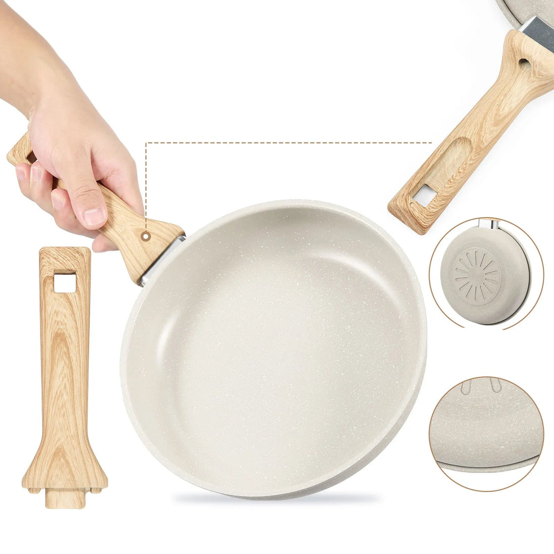 Poêle céramique compatible à induction avec poignée en bois -