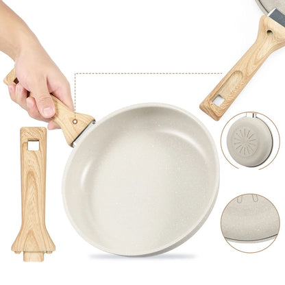 Poêle céramique compatible à induction avec poignée en bois -