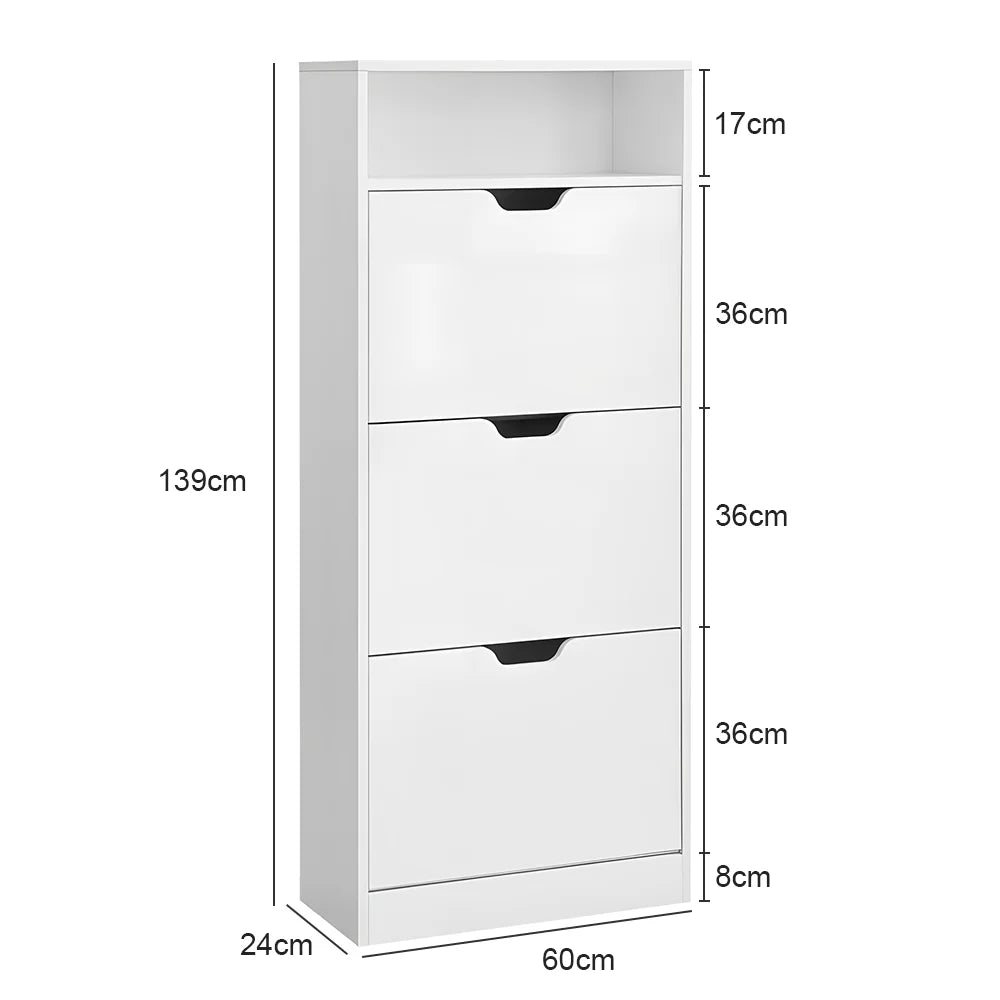 Meuble à chaussure grande capacité à tiroir blanc - Blanc 139cm x 24cm x 60cm