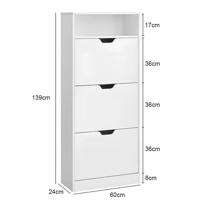 Meuble à chaussure grande capacité à tiroir blanc - Blanc 139cm x 24cm x 60cm