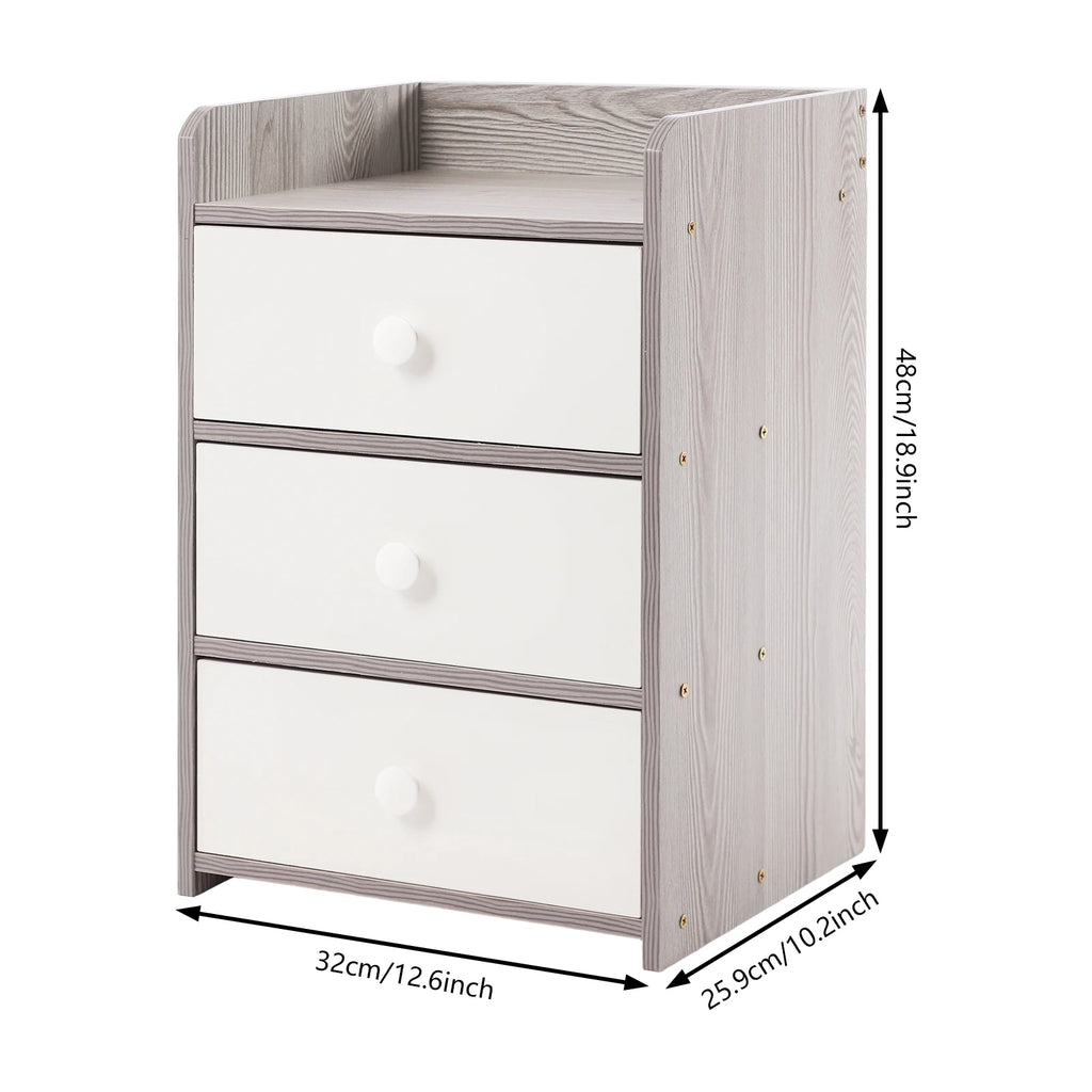 Mini Table de nuit avec poignée et 3 tiroirs - Gris Table de nuit